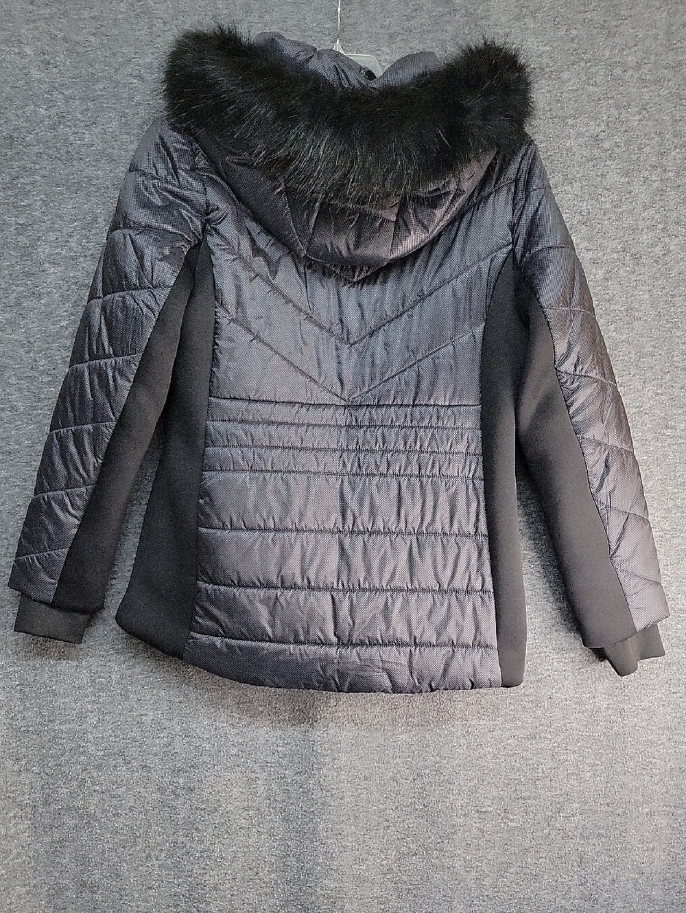 Michael Kors Black Winter Puffer Coat With Faux Fur Zip Off Hood Womens Size L - Picture 8 of 15